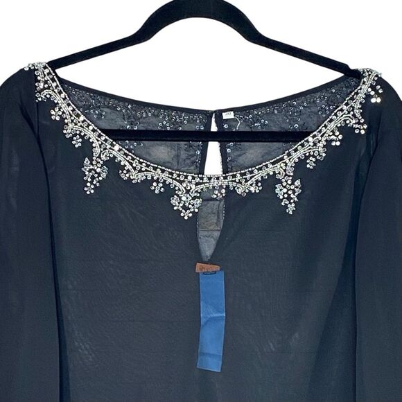 Elegant Black Asymmetrical Top Embellished Neckline Mother of the Bride Size 20 - Picture 2 of 7